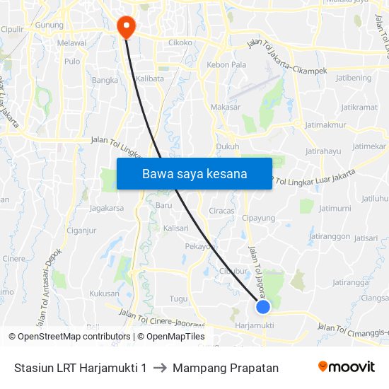 Stasiun LRT Harjamukti 1 to Mampang Prapatan map