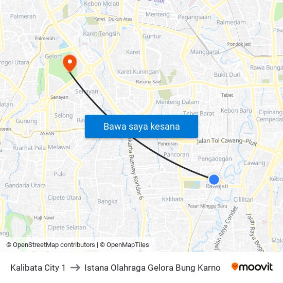 Kalibata City 1 to Istana Olahraga Gelora Bung Karno map