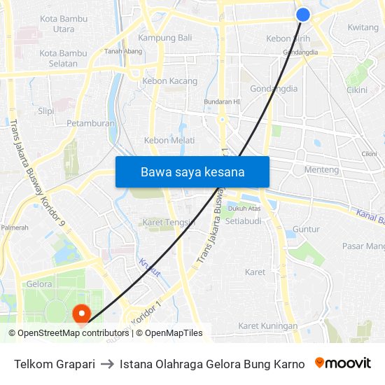 Telkom Grapari to Istana Olahraga Gelora Bung Karno map