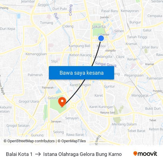 Balai Kota 1 to Istana Olahraga Gelora Bung Karno map