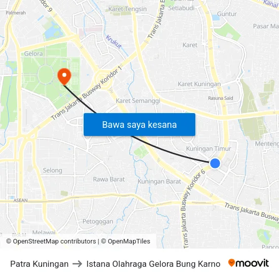 Patra Kuningan to Istana Olahraga Gelora Bung Karno map