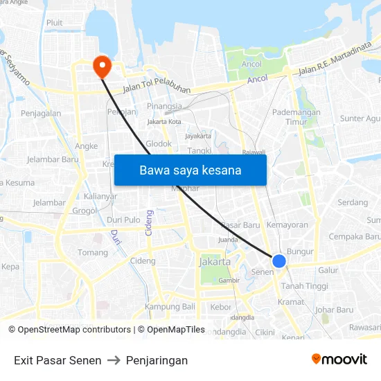 Exit Pasar Senen to Penjaringan map