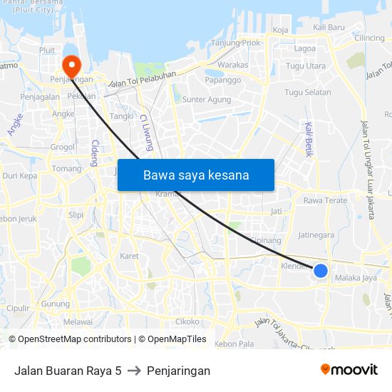 Jalan Buaran Raya 5 to Penjaringan map