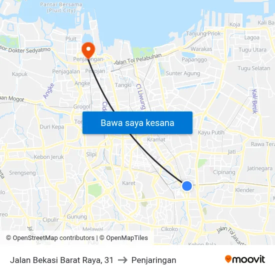 Jalan Bekasi Barat Raya, 31 to Penjaringan map