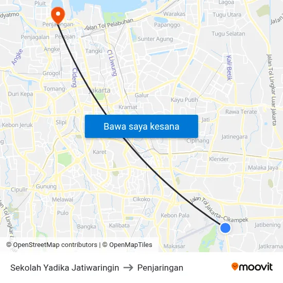 Sekolah Yadika Jatiwaringin to Penjaringan map