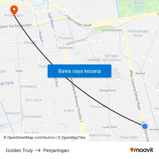 Golden Truly to Penjaringan map