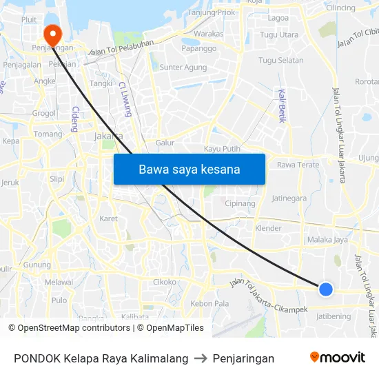 PONDOK Kelapa Raya Kalimalang to Penjaringan map