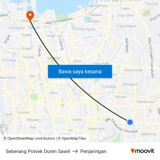 Seberang Polsek Duren Sawit to Penjaringan map