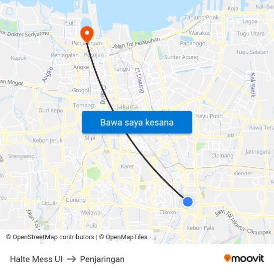 Halte Mess UI to Penjaringan map