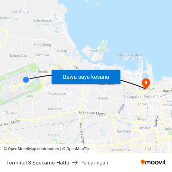 Terminal 3 Soekarno-Hatta to Penjaringan map