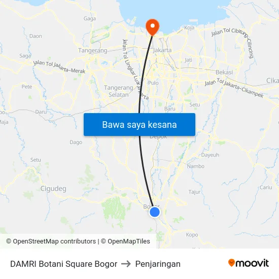 DAMRI Botani Square Bogor to Penjaringan map