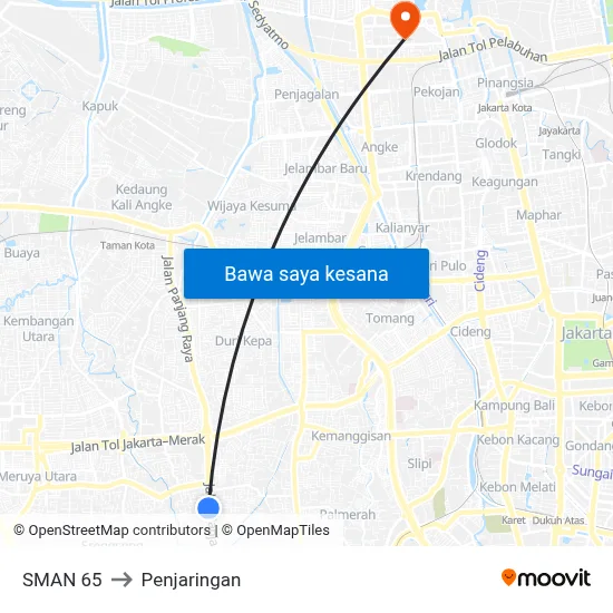SMAN 65 to Penjaringan map