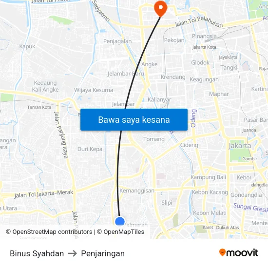 Binus Syahdan to Penjaringan map