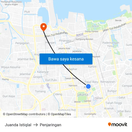 Juanda Istiqlal to Penjaringan map