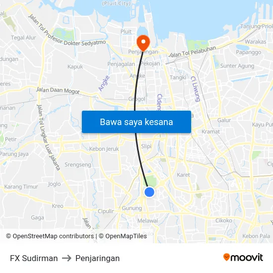 FX Sudirman to Penjaringan map