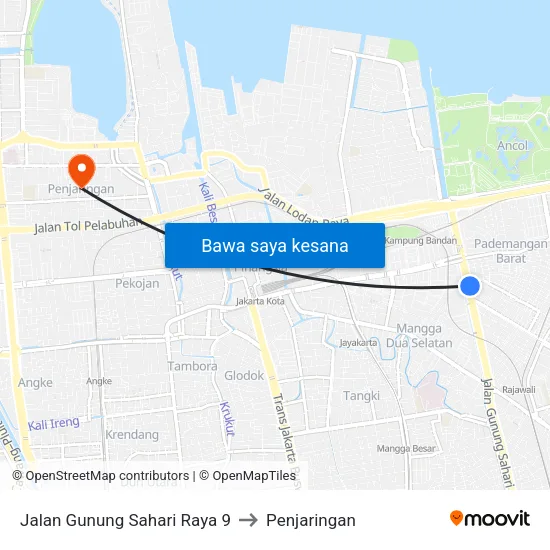 Jalan Gunung Sahari Raya 9 to Penjaringan map