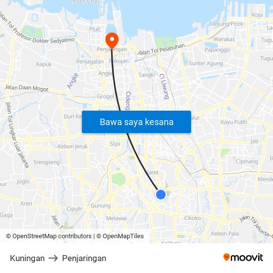 Kuningan to Penjaringan map