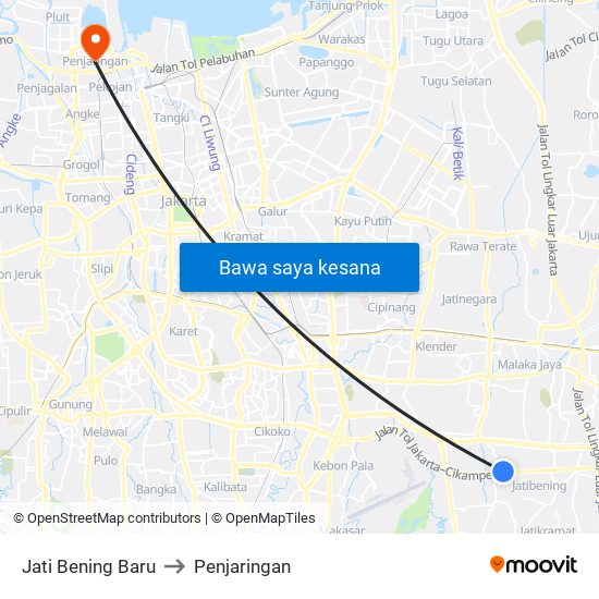 Jati Bening Baru to Penjaringan map