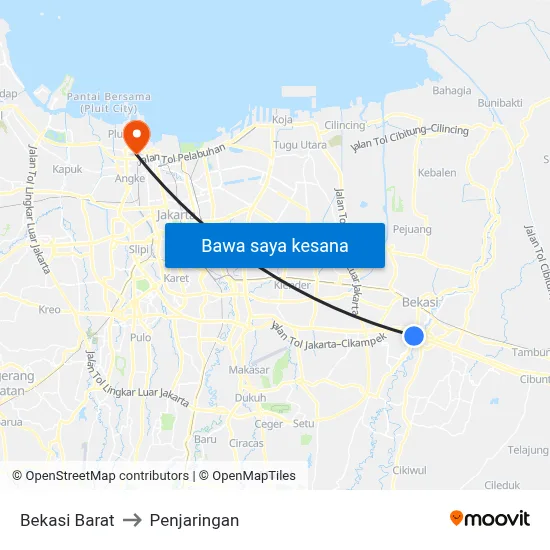 Bekasi Barat to Penjaringan map
