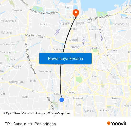 TPU Bungur to Penjaringan map