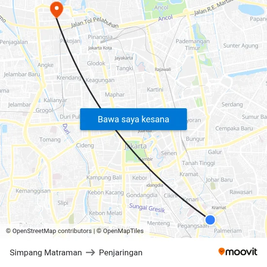 Simpang Matraman to Penjaringan map