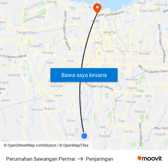 Perumahan Sawangan Permai to Penjaringan map