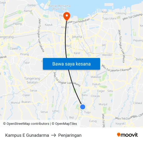 Kampus E Gunadarma to Penjaringan map