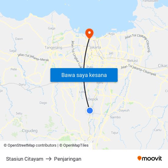 Stasiun Citayam to Penjaringan map