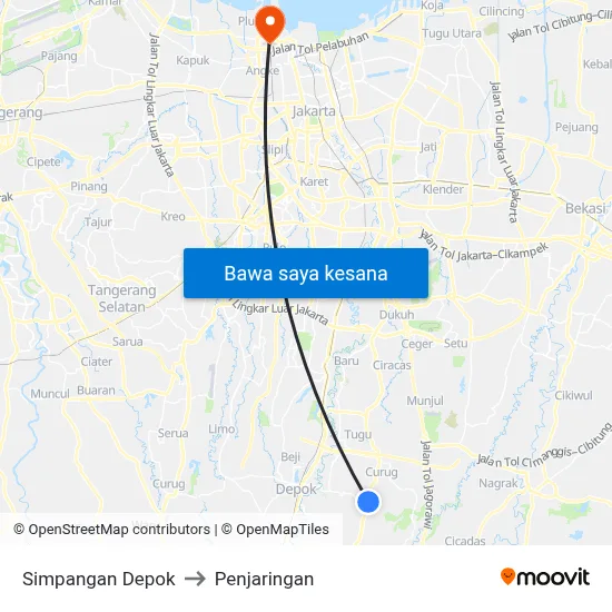 Simpangan Depok to Penjaringan map