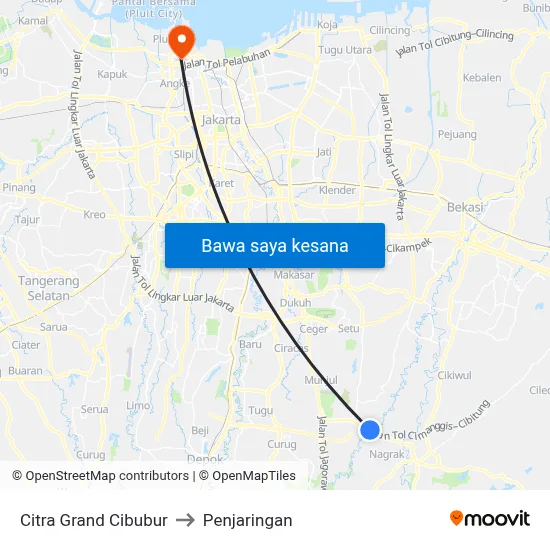 Citra Grand Cibubur to Penjaringan map