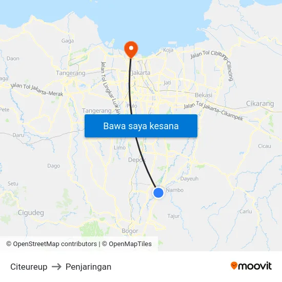 Citeureup to Penjaringan map
