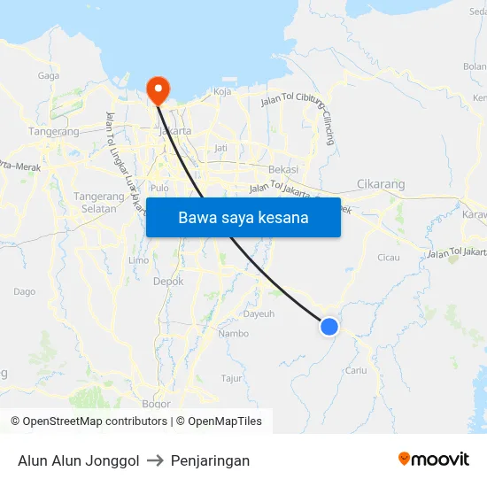 Alun Alun Jonggol to Penjaringan map