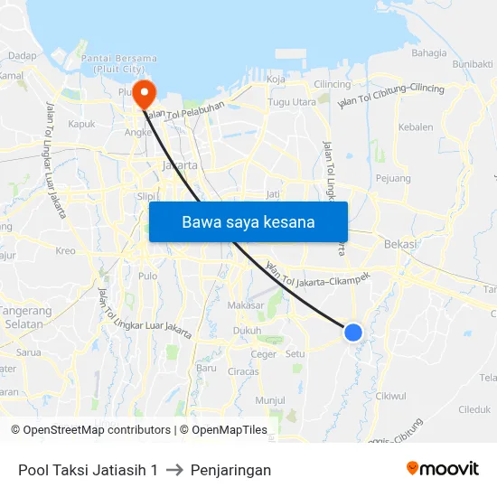 Pool Taksi Jatiasih 1 to Penjaringan map