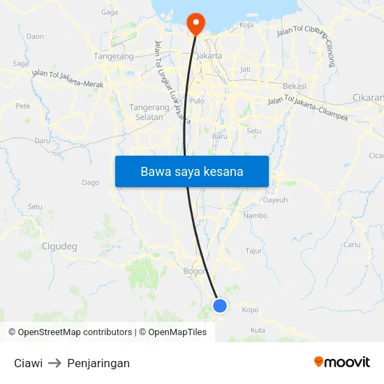 Ciawi to Penjaringan map