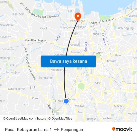 Pasar Kebayoran Lama 1 to Penjaringan map