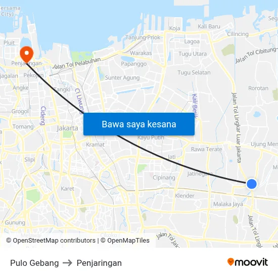 Pulo Gebang to Penjaringan map