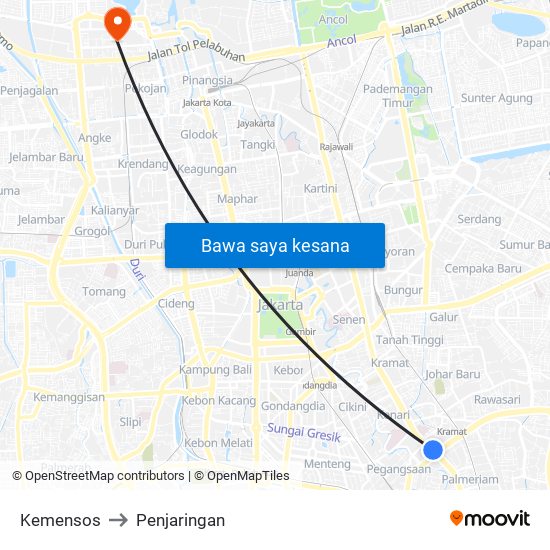 Kemensos to Penjaringan map