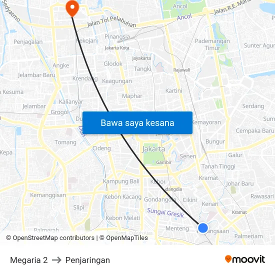 Megaria 2 to Penjaringan map