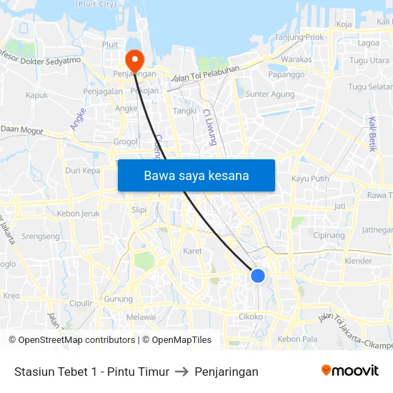 Stasiun Tebet 1 - Pintu Timur to Penjaringan map