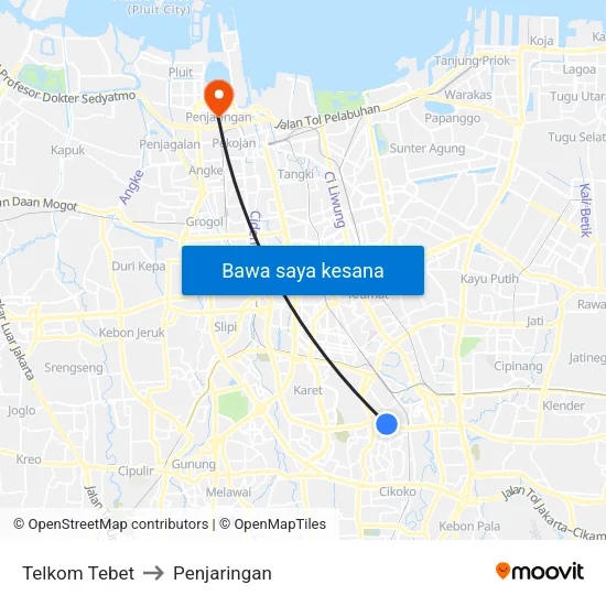 Telkom Tebet to Penjaringan map