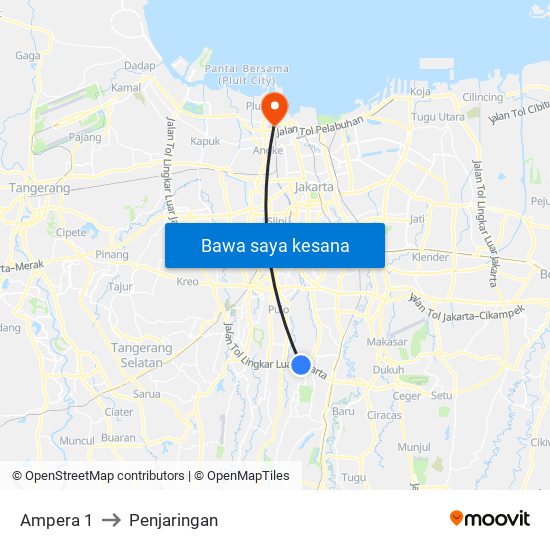 Ampera 1 to Penjaringan map