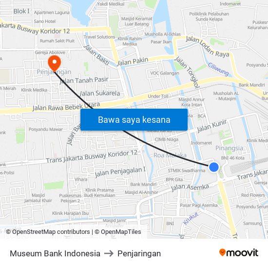 Museum Bank Indonesia to Penjaringan map
