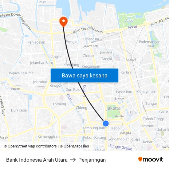 Bank Indonesia Arah Utara to Penjaringan map