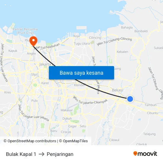 Bulak Kapal 1 to Penjaringan map