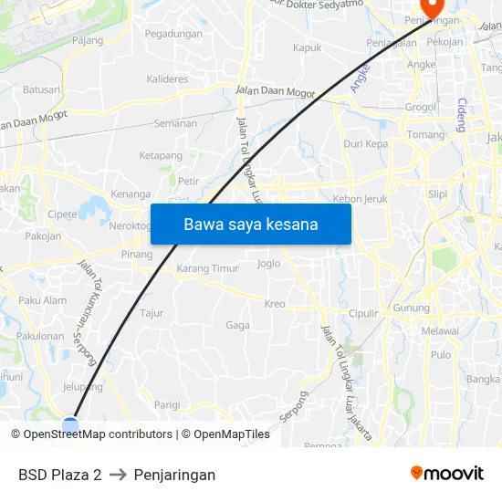 BSD Plaza 2 to Penjaringan map