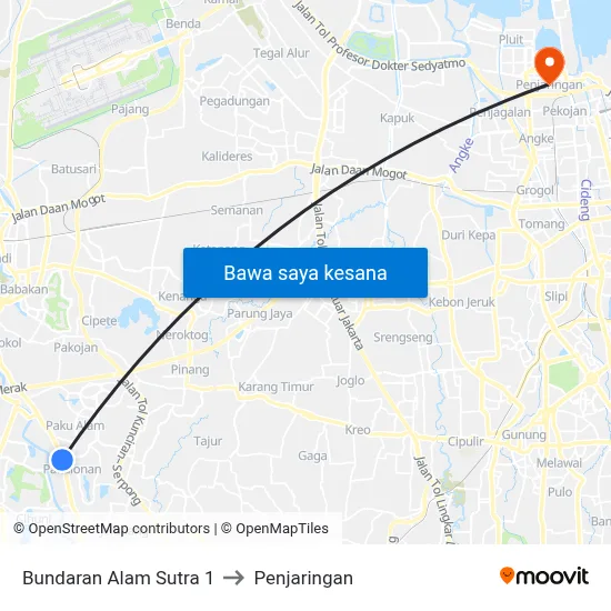 Bundaran Alam Sutra 1 to Penjaringan map