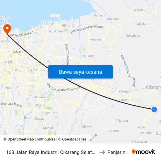 168 Jalan Raya Industri. Cikarang Selatan. Bekasi to Penjaringan map