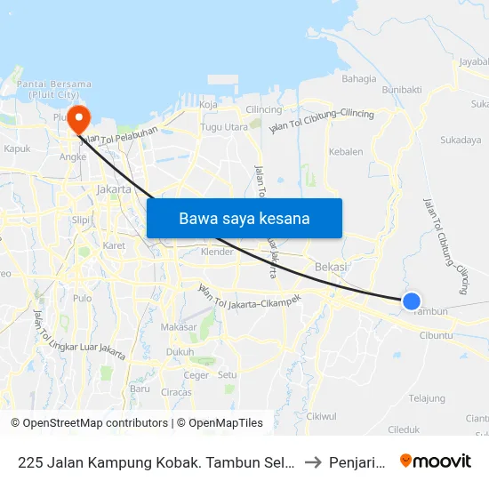 225 Jalan Kampung Kobak. Tambun Selatan. Bekasi to Penjaringan map