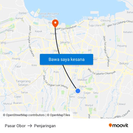 Pasar Obor to Penjaringan map