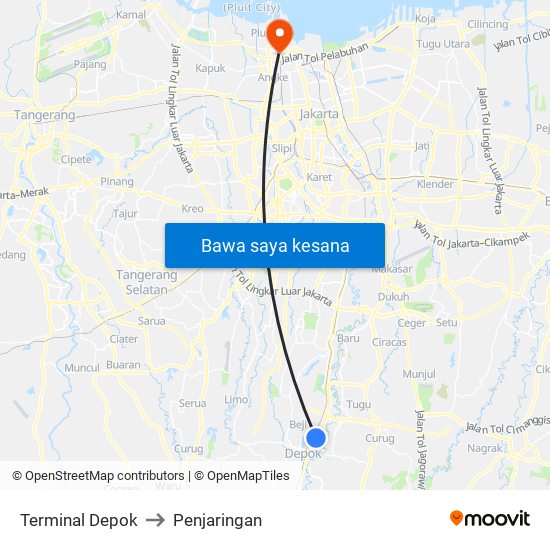 Terminal Depok to Penjaringan map